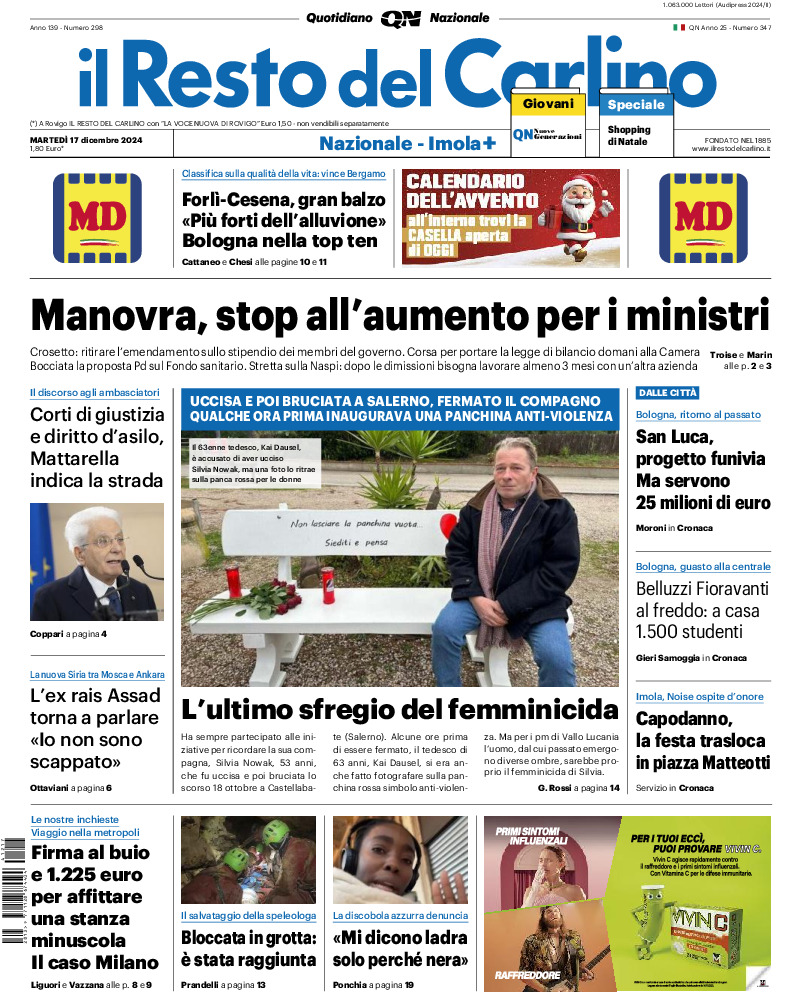 Prima-pagina-il resto del carlino-edizione-di-oggi-20241217